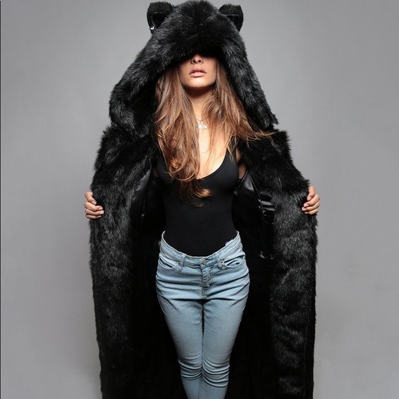 SpiritHoods Jackets & Blazers - Black Wolf Duster - Long Fur Faux Coat